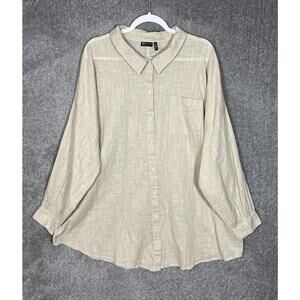 ASOS Design Curve Oversized Beach Tunic Top Women Size 16 Beige Pocket Button Up